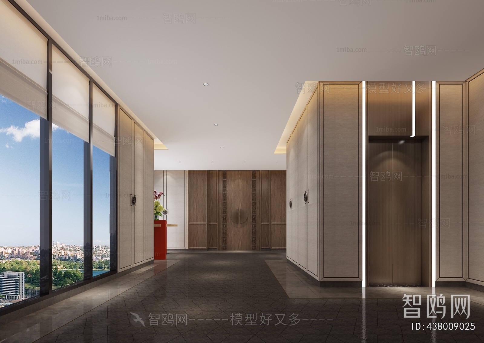 New Chinese Style Office Elevator Hall