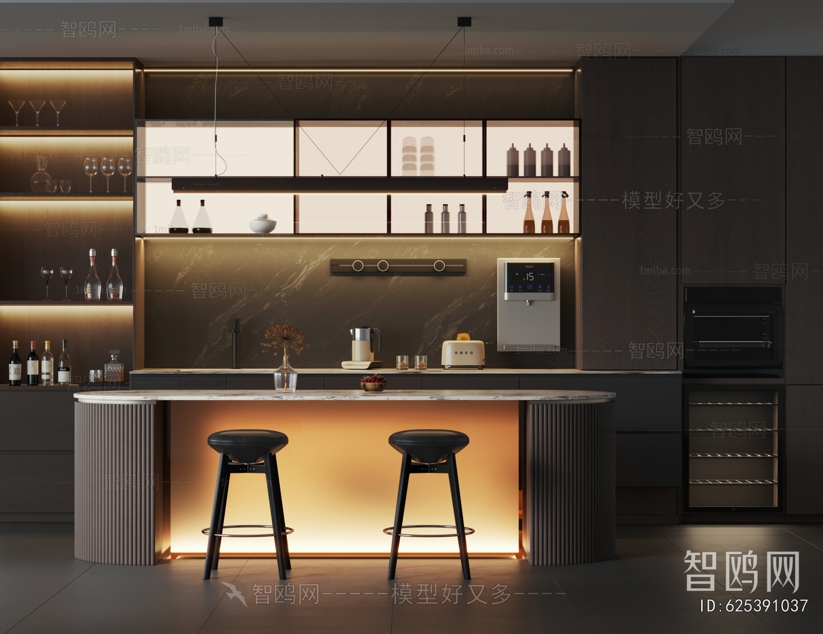 现代暗黑风吧台餐厅