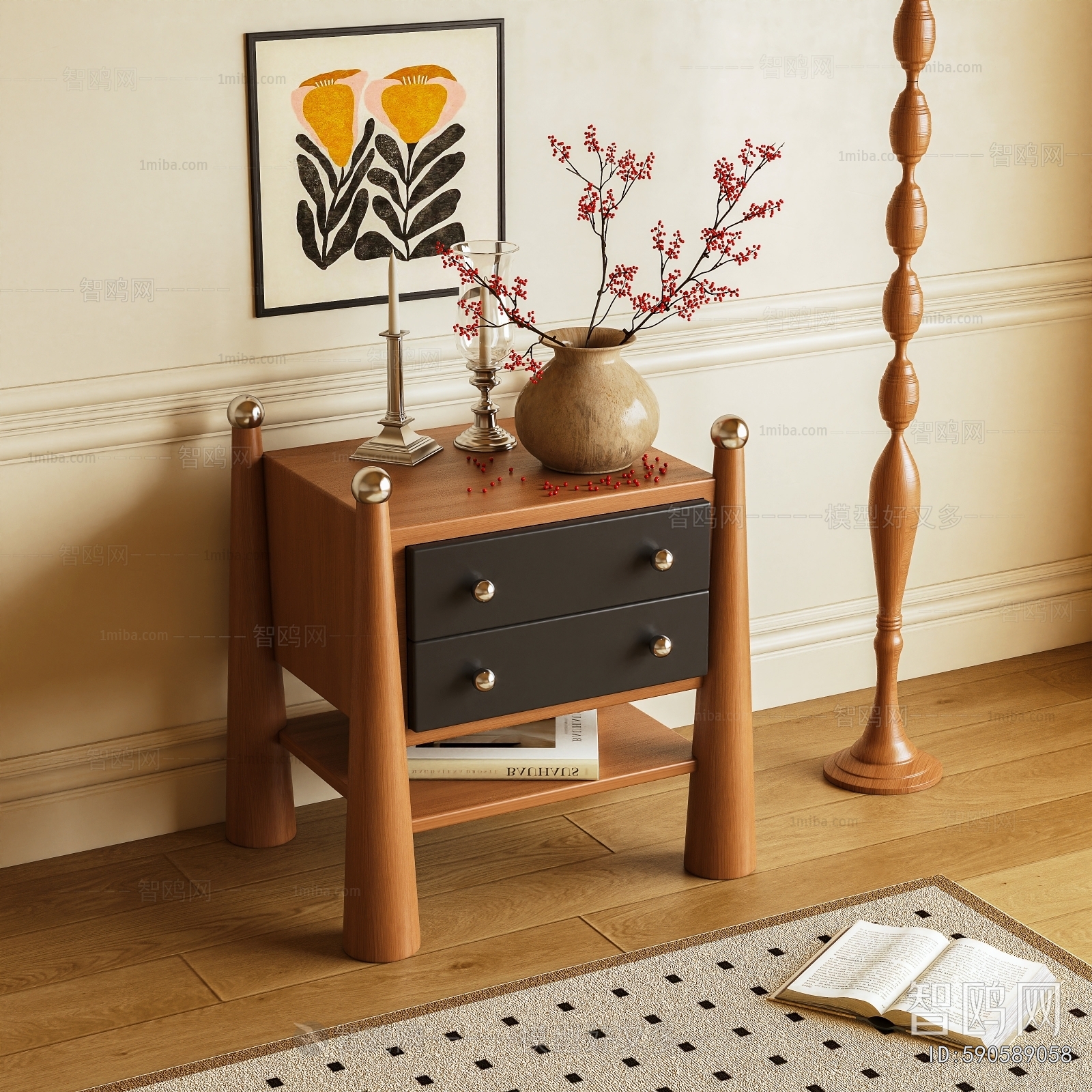 French Style Bedside Cupboard