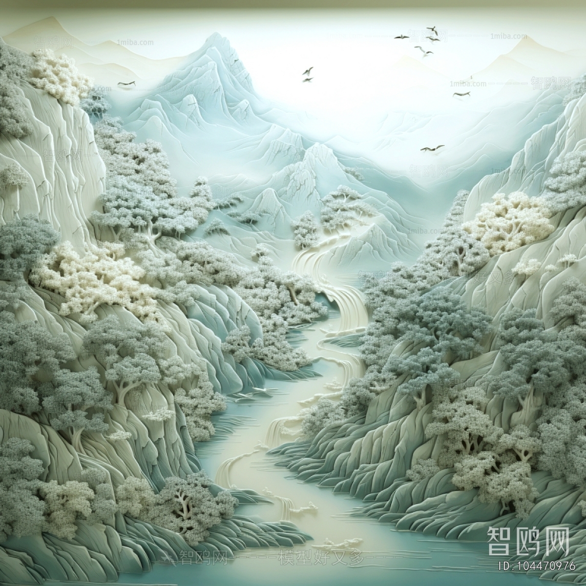 新中式浮雕山水装饰画