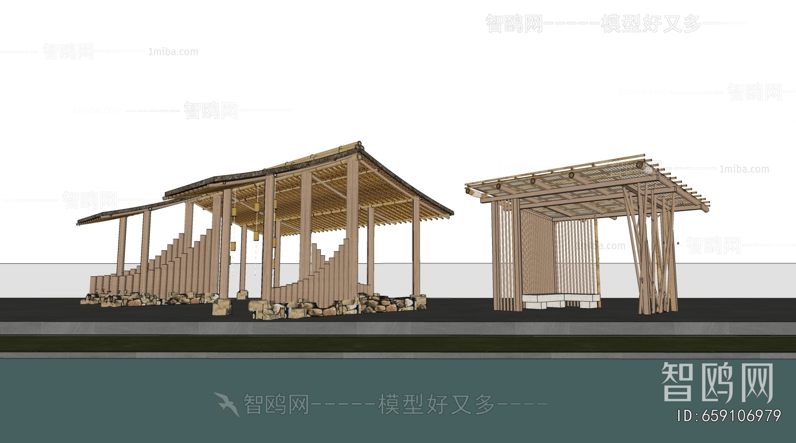 现代户外实木景观廊架组合