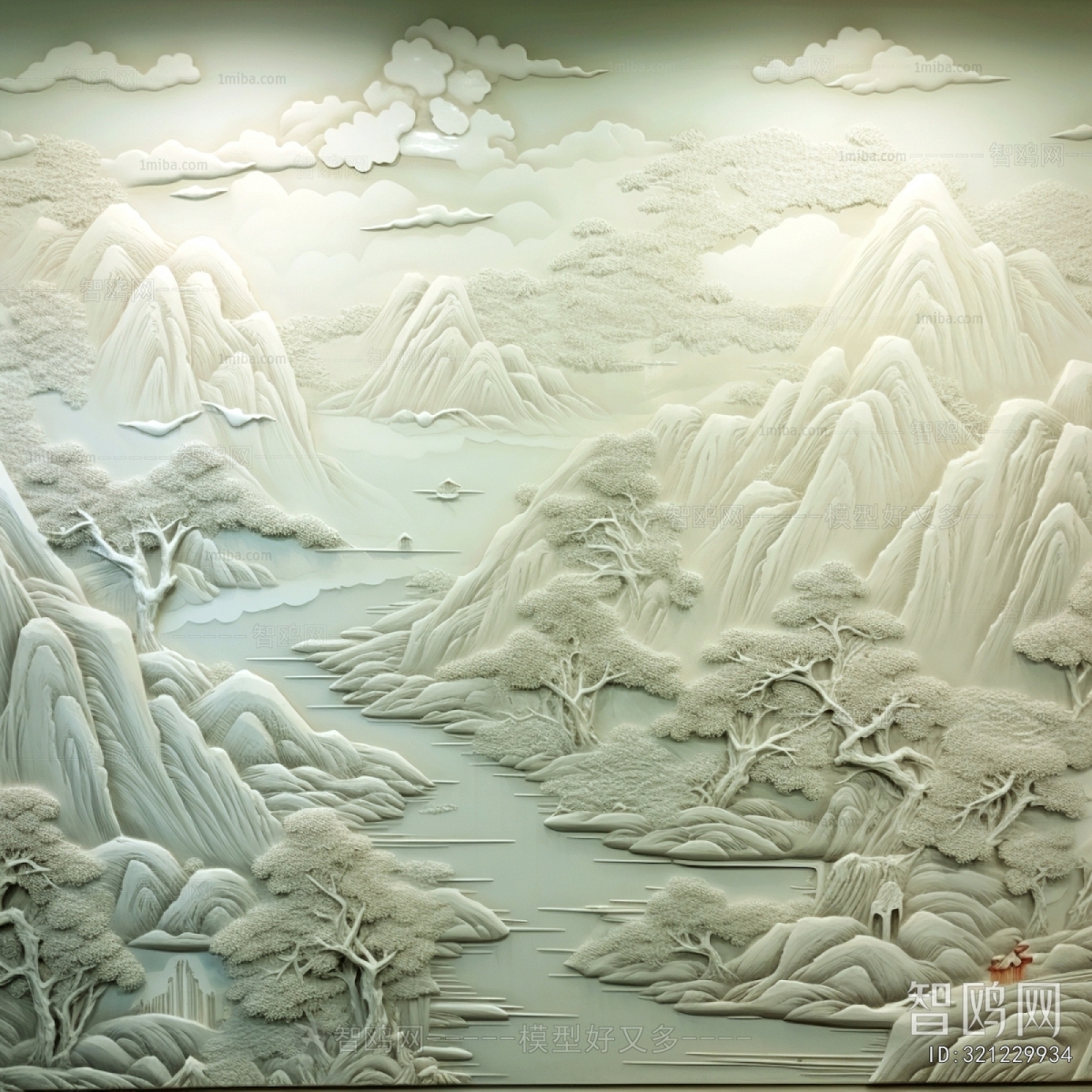 新中式浮雕山水装饰画