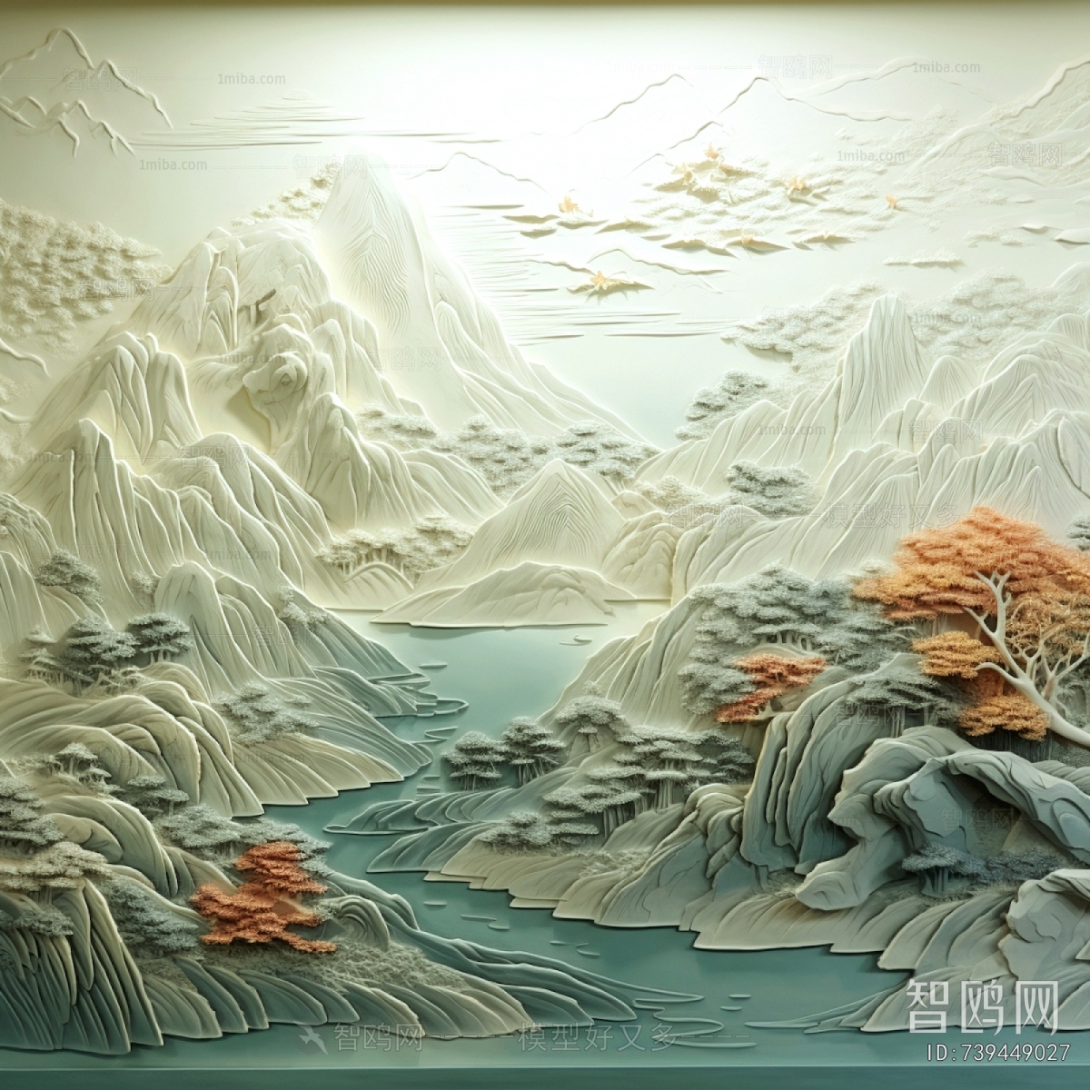 新中式浮雕山水装饰画