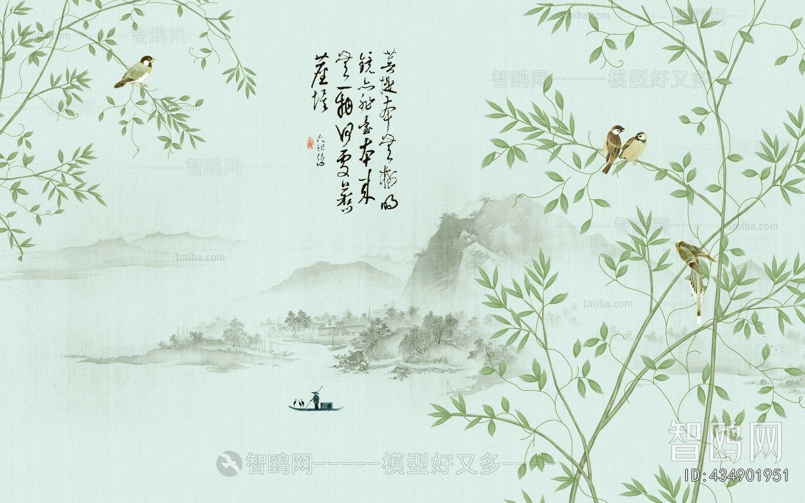 新中式壁纸壁画