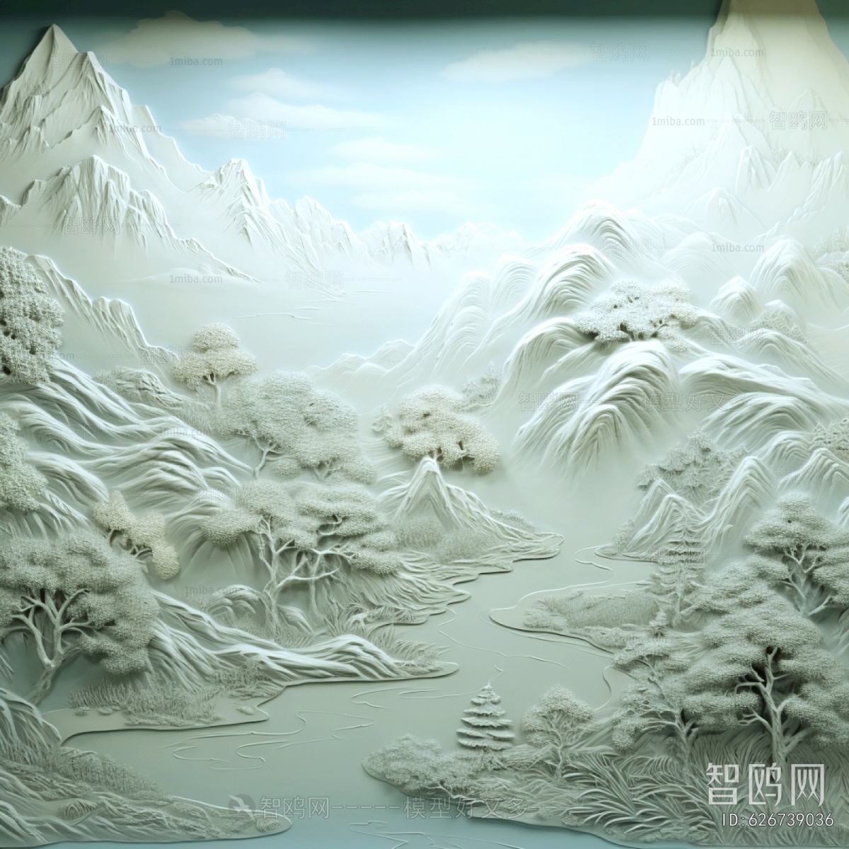 新中式浮雕山水装饰画