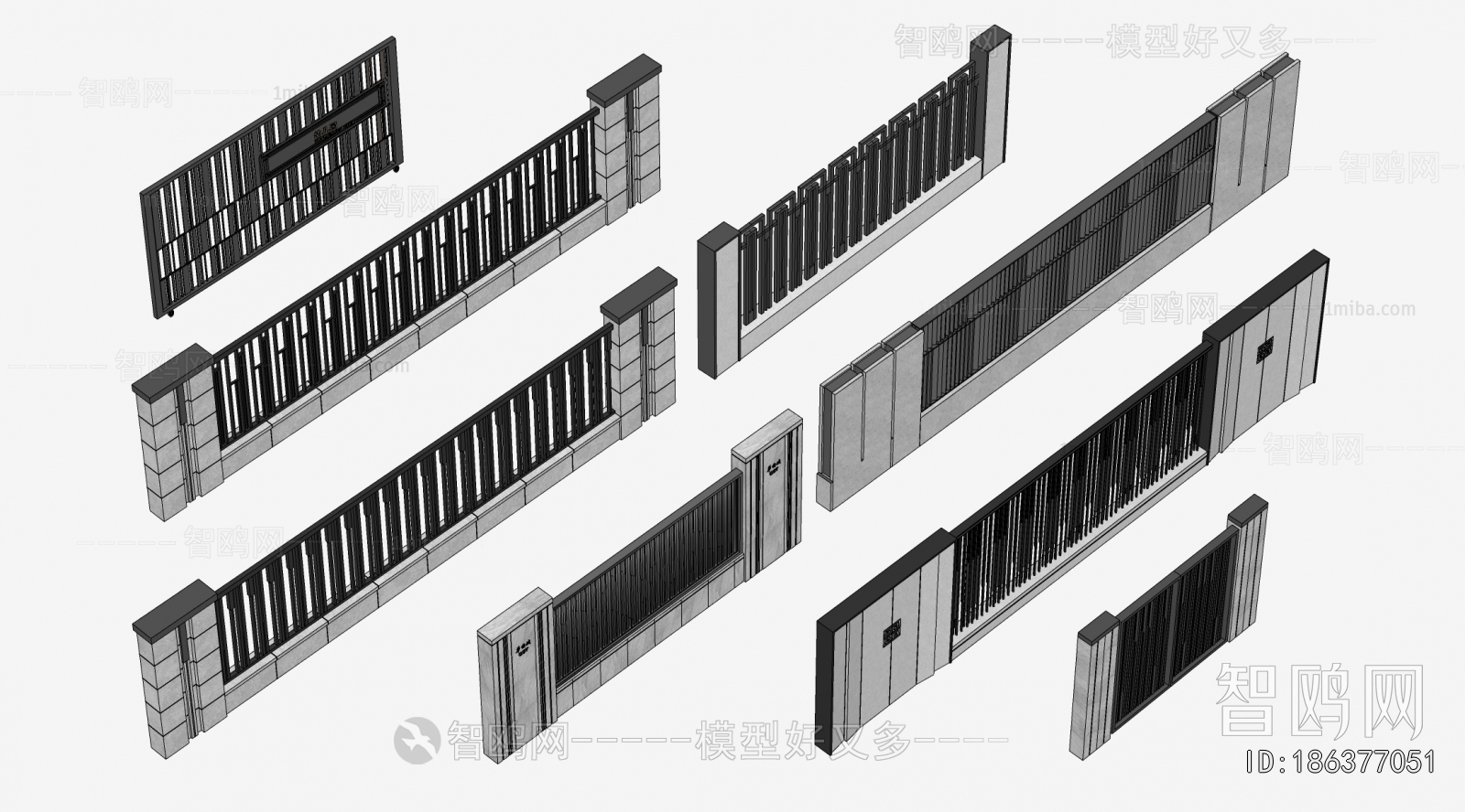 现代小区围墙庭院围墙组合