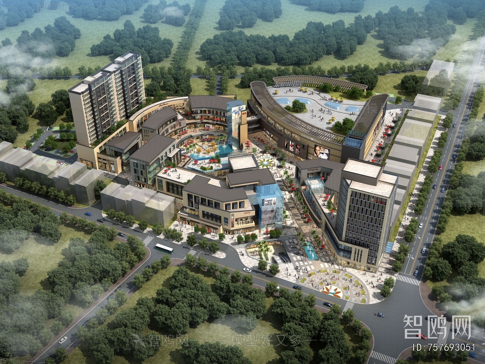 Simple European Style Architectural Bird's-eye View Planning