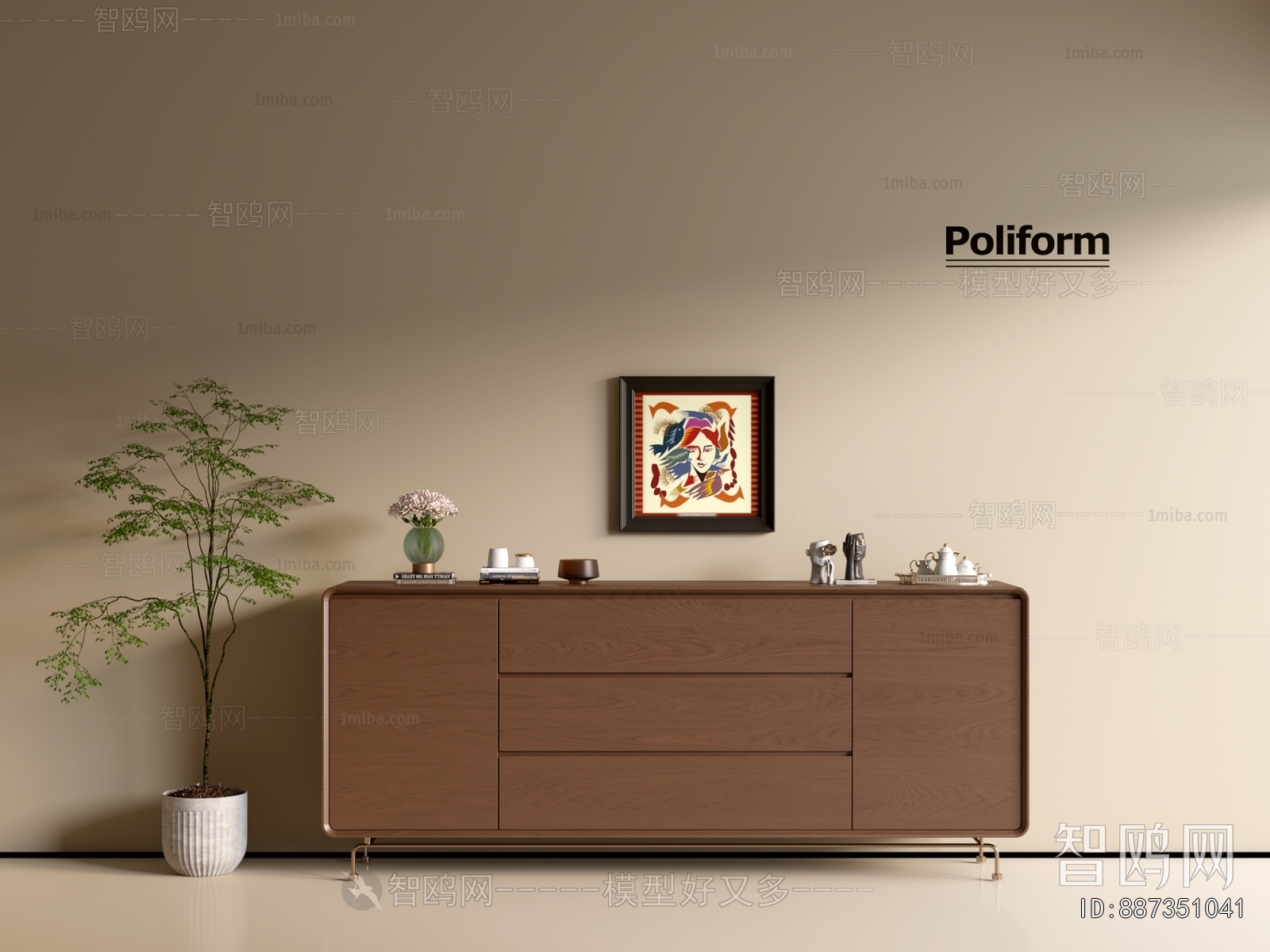 Poliform现代中古风实木边柜