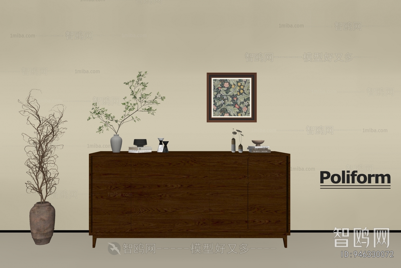 Poliform现代中古风实木边柜