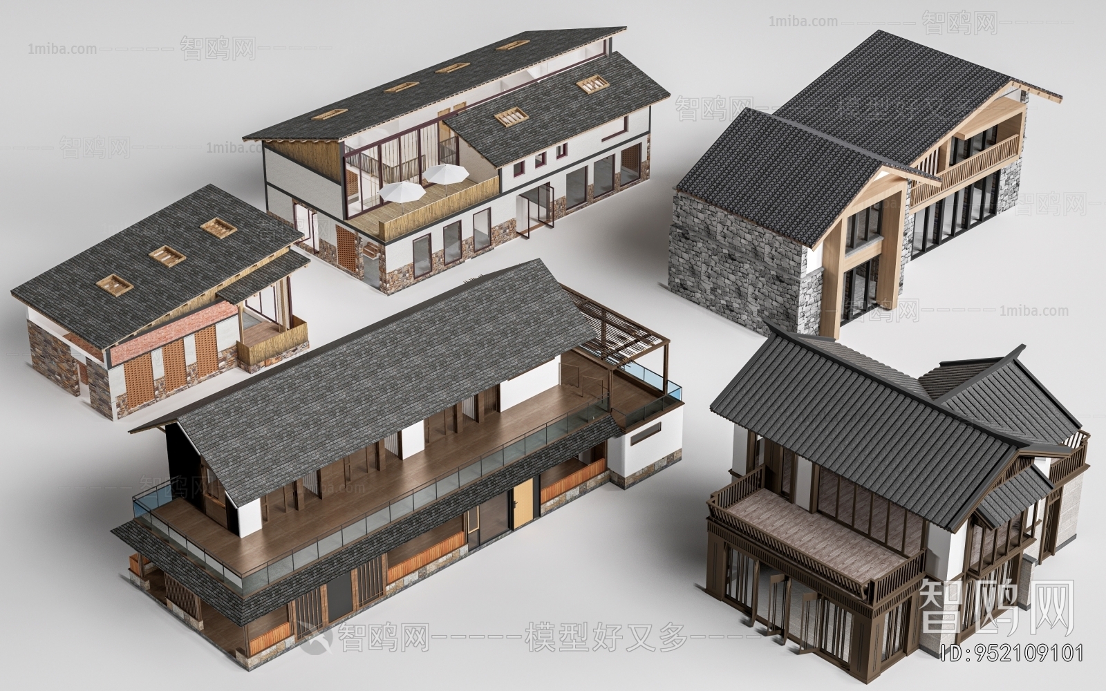 新中式民宿建筑组合