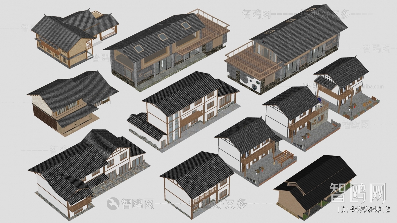 新中式民宿建筑外观组合
