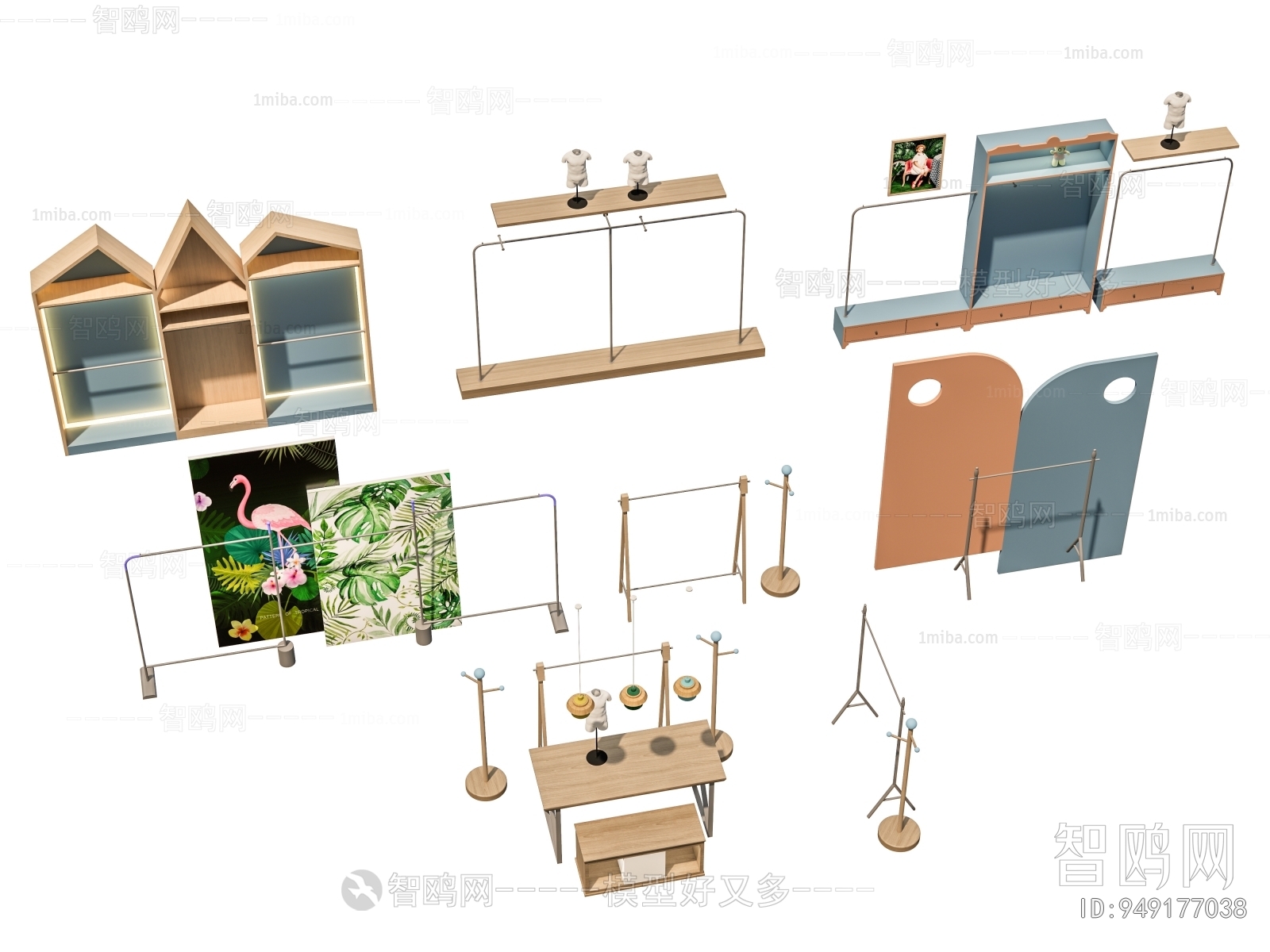 现代服装店衣架展柜组合