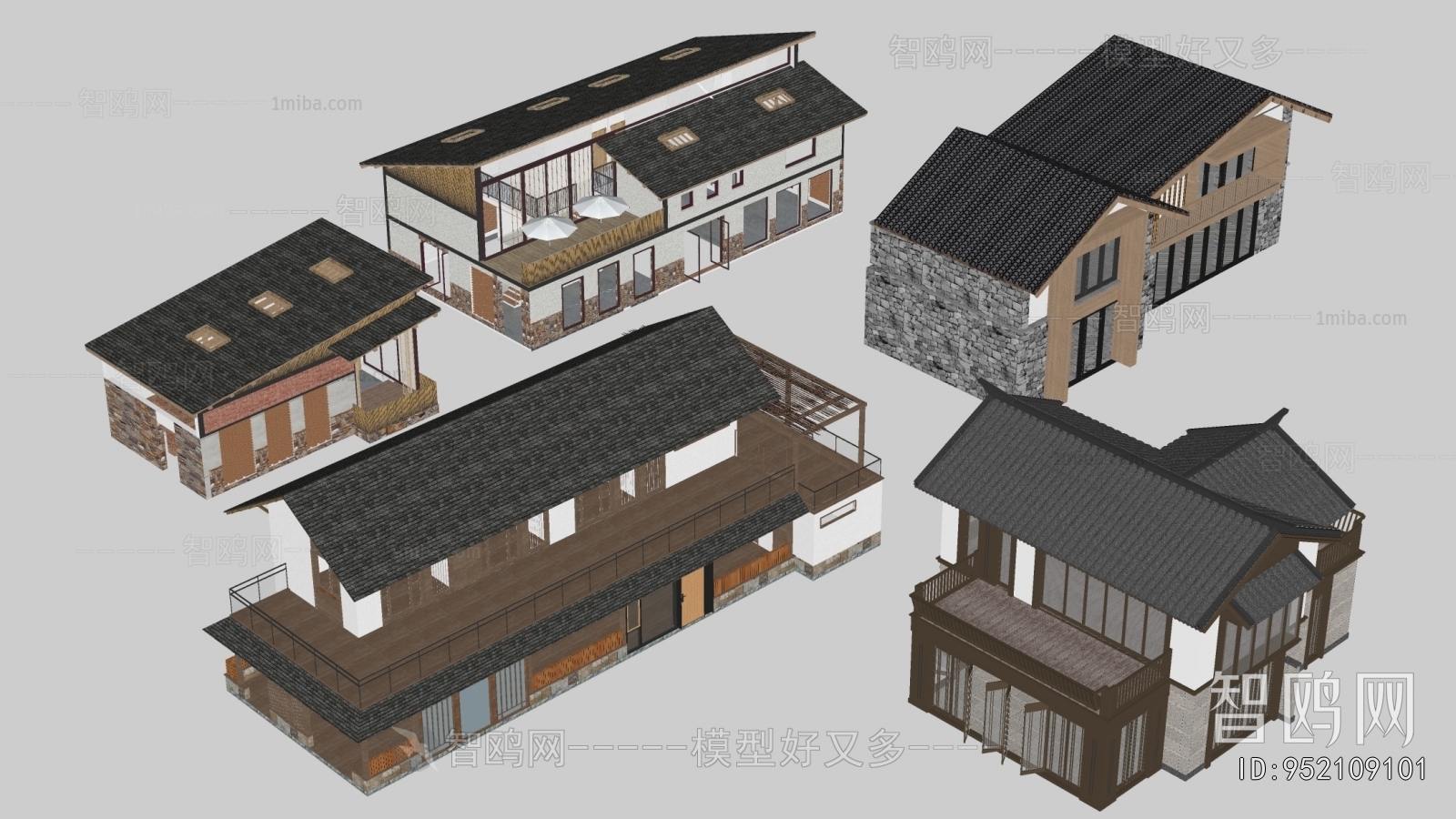 新中式民宿建筑组合