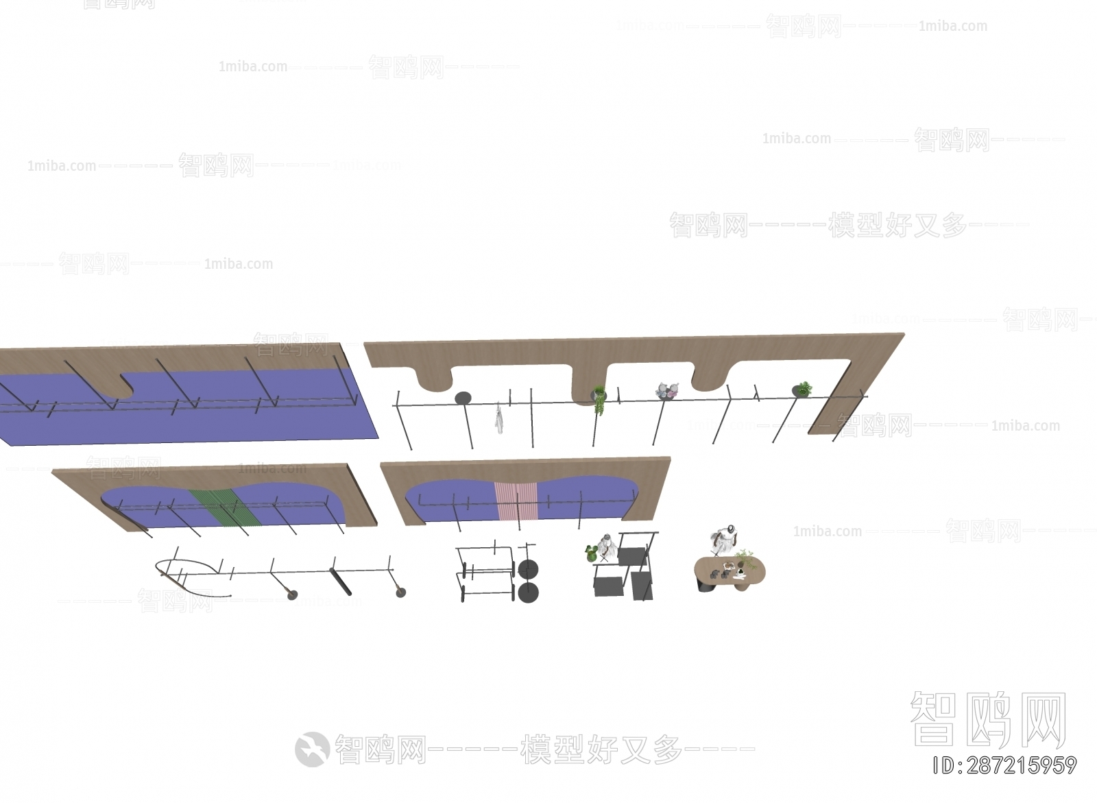 现代服装店挂衣架组合