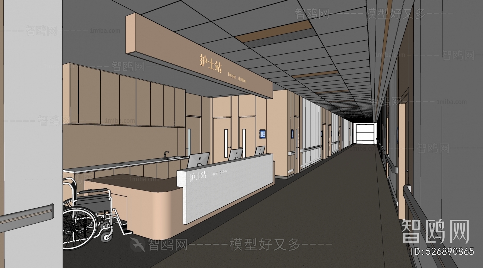 现代医院护士站走廊过道