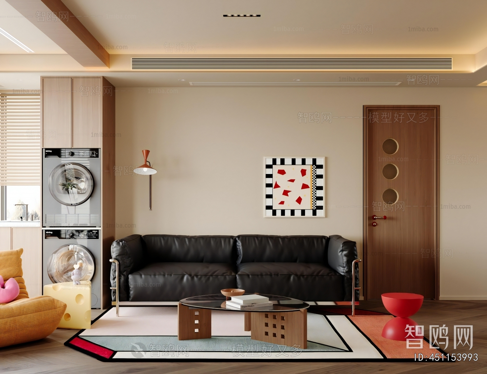 多场景-现代中古风客厅+餐厅