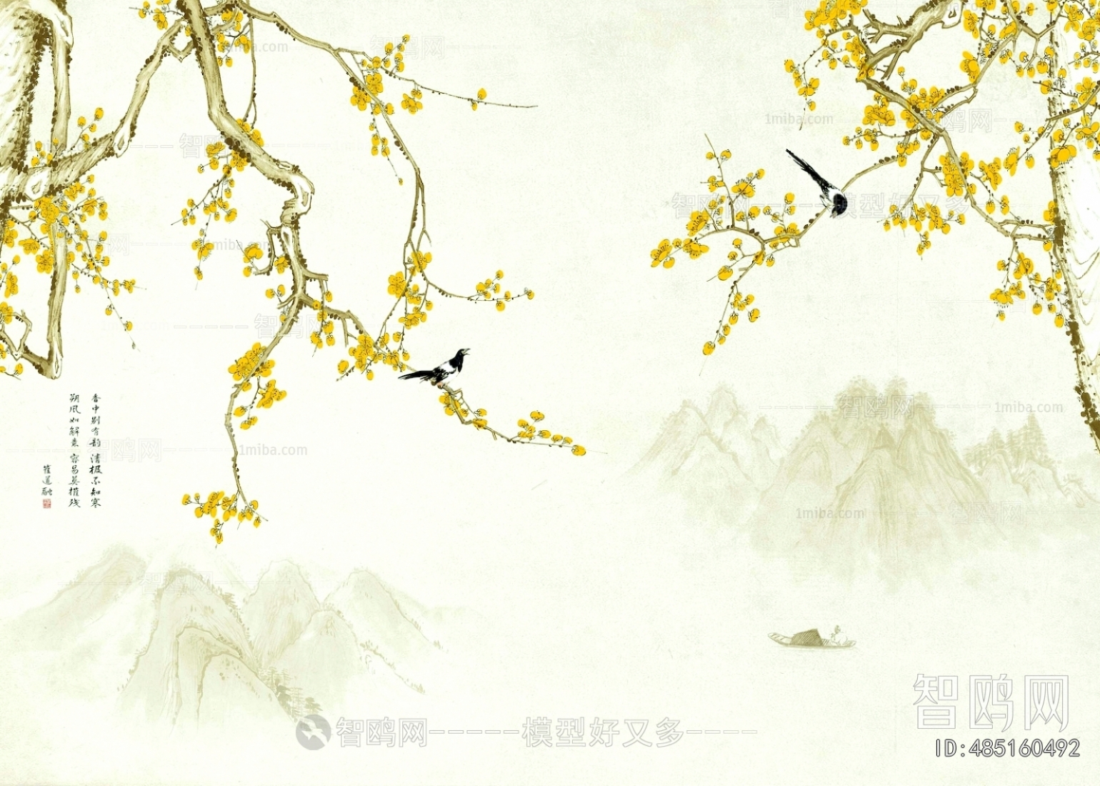 新中式花鸟壁纸壁画
