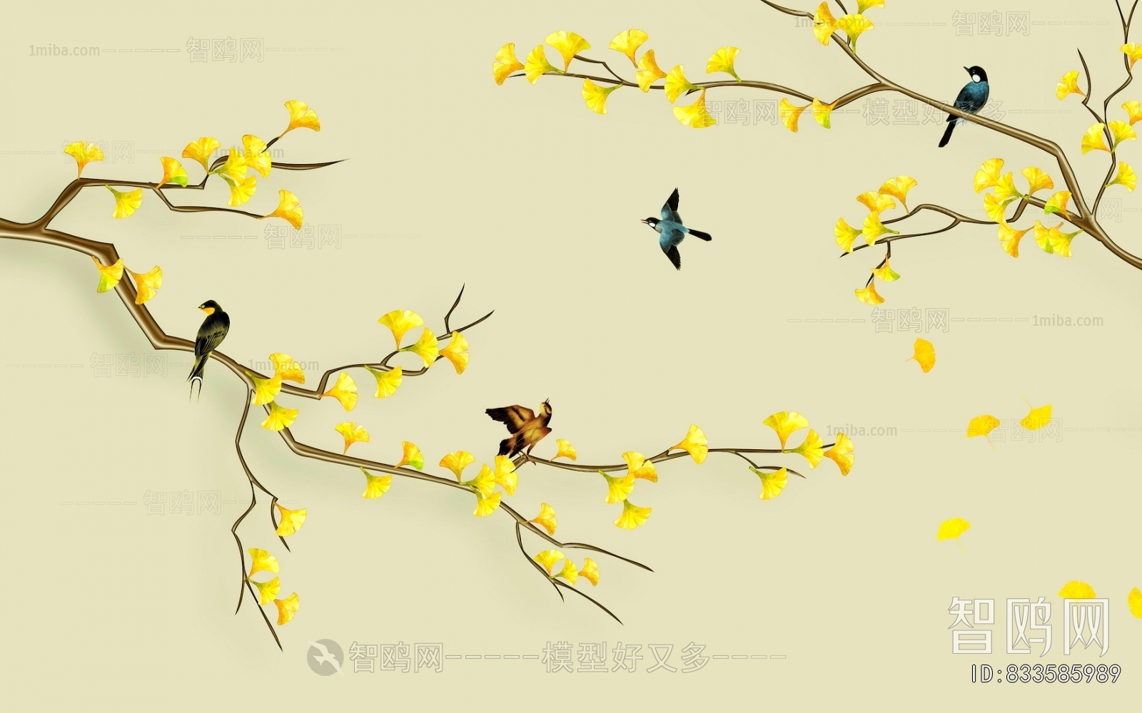 新中式花鸟壁纸壁画