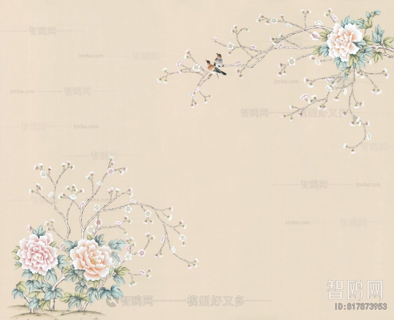 新中式花鸟壁纸壁画
