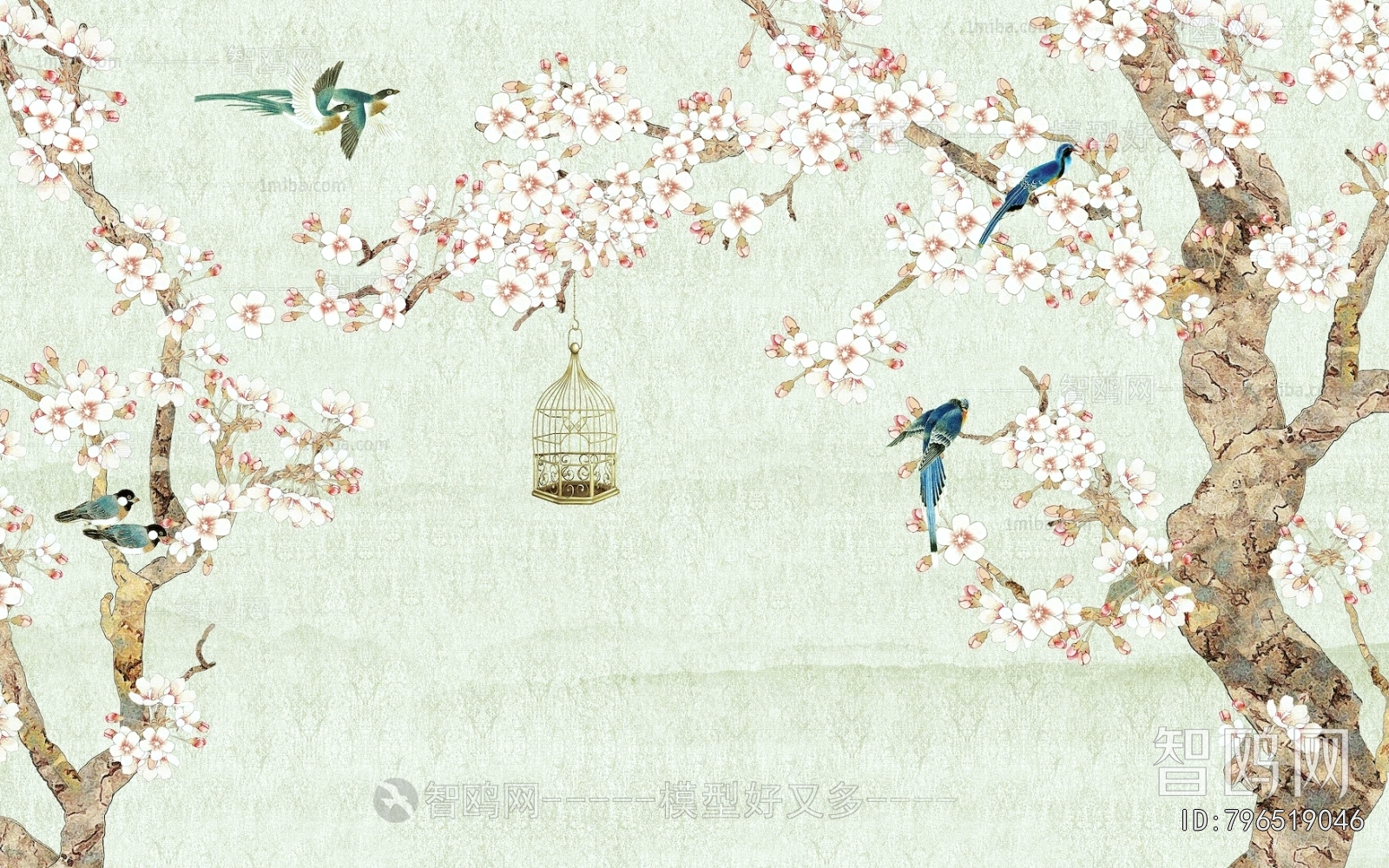 新中式花鸟壁纸壁画