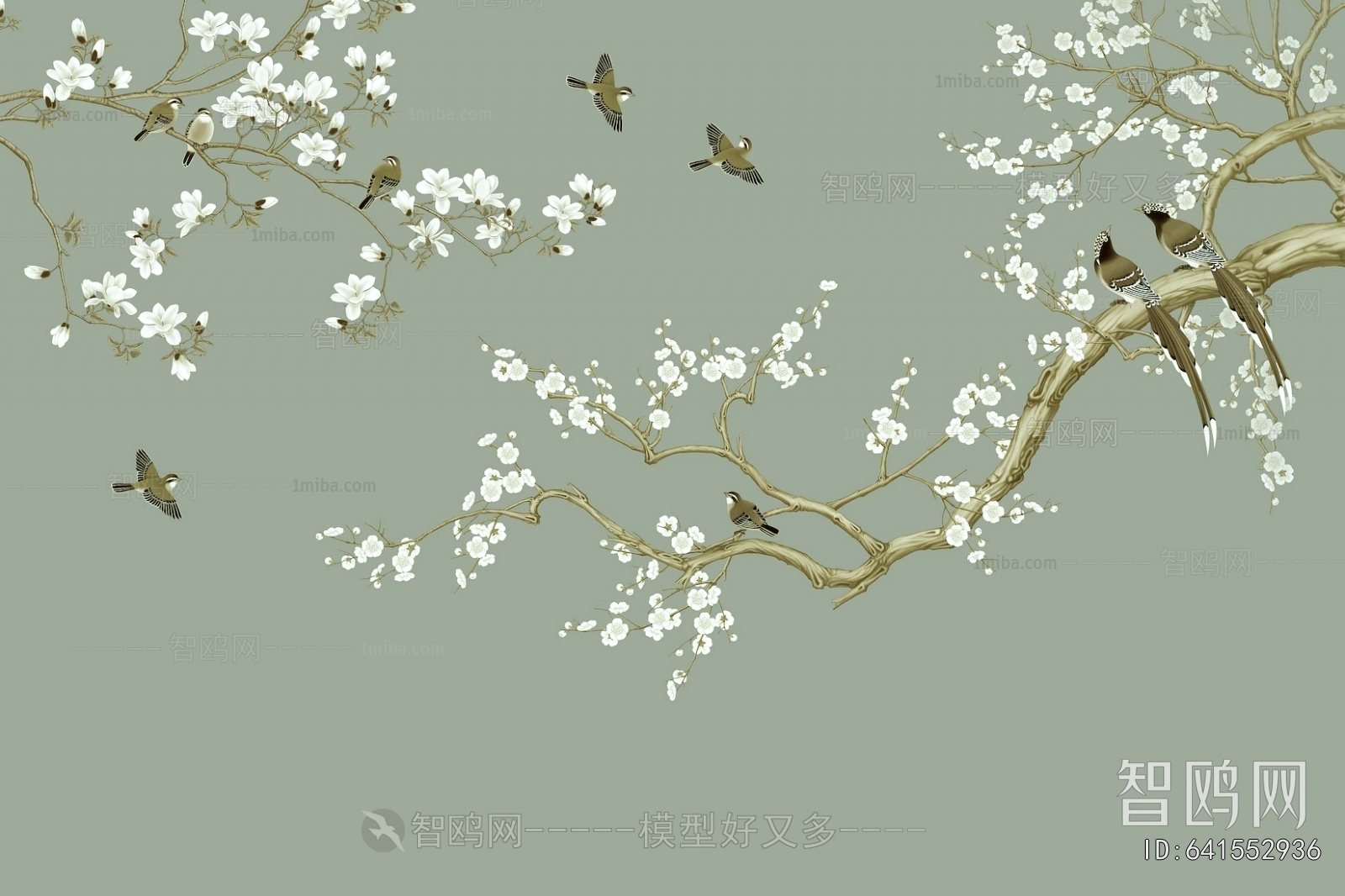 新中式花鸟壁纸壁画