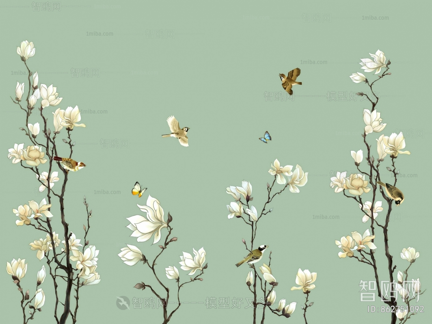 新中式花鸟壁纸壁画