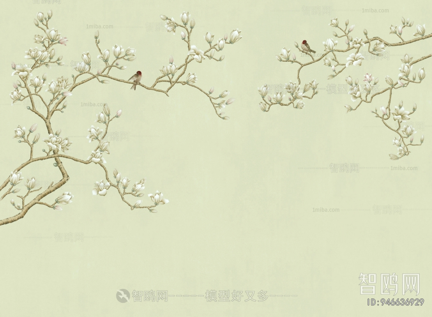 新中式花鸟壁纸壁画