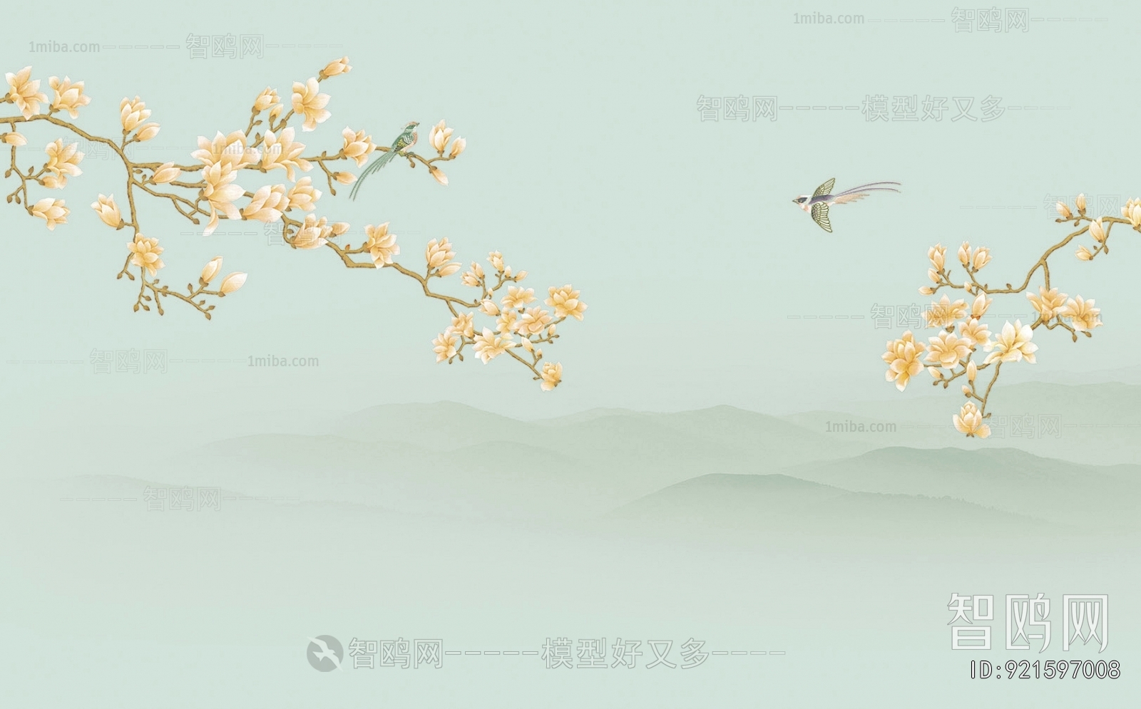 新中式花鸟壁纸壁画