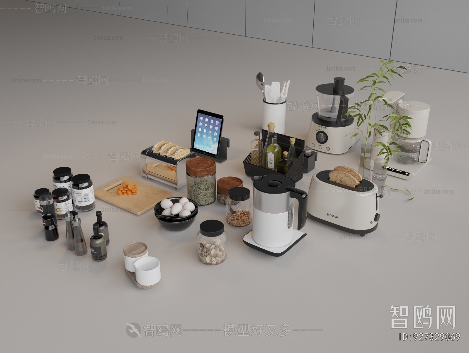 现代厨房电器用品组合