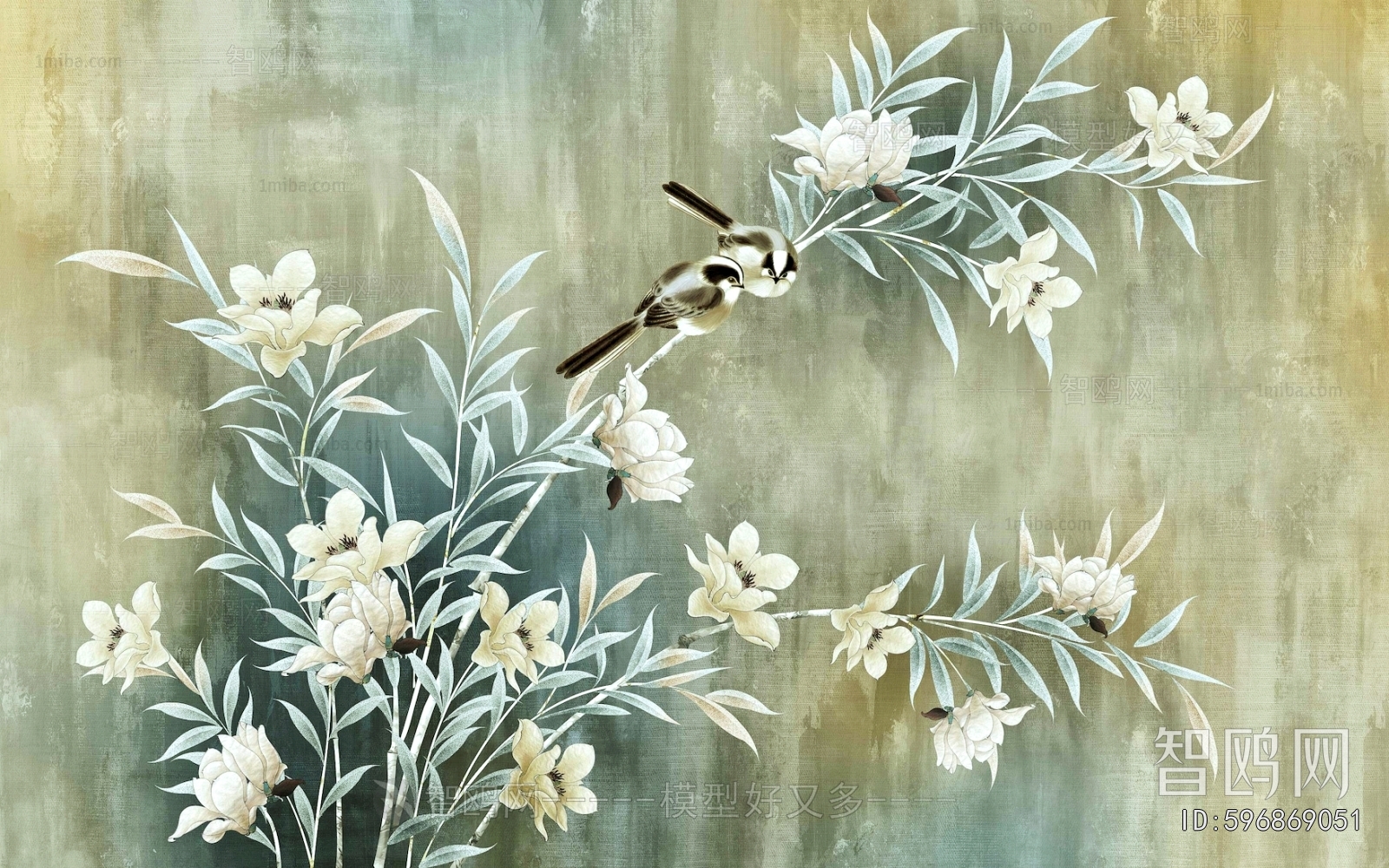 新中式花鸟壁纸壁画