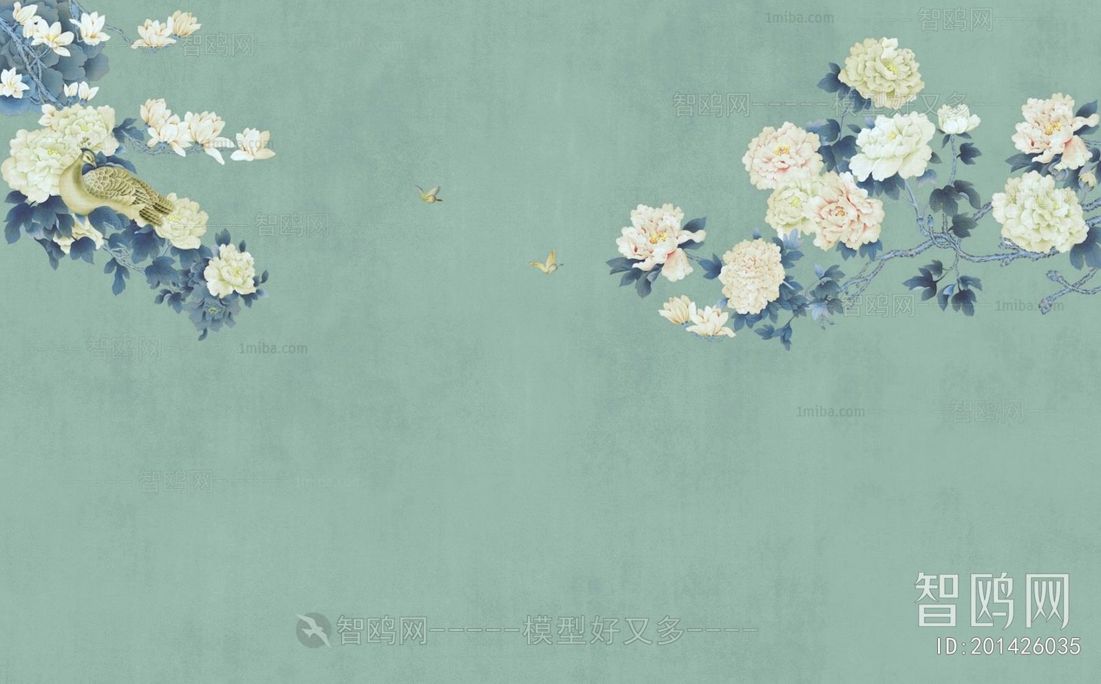 新中式花鸟壁纸壁画