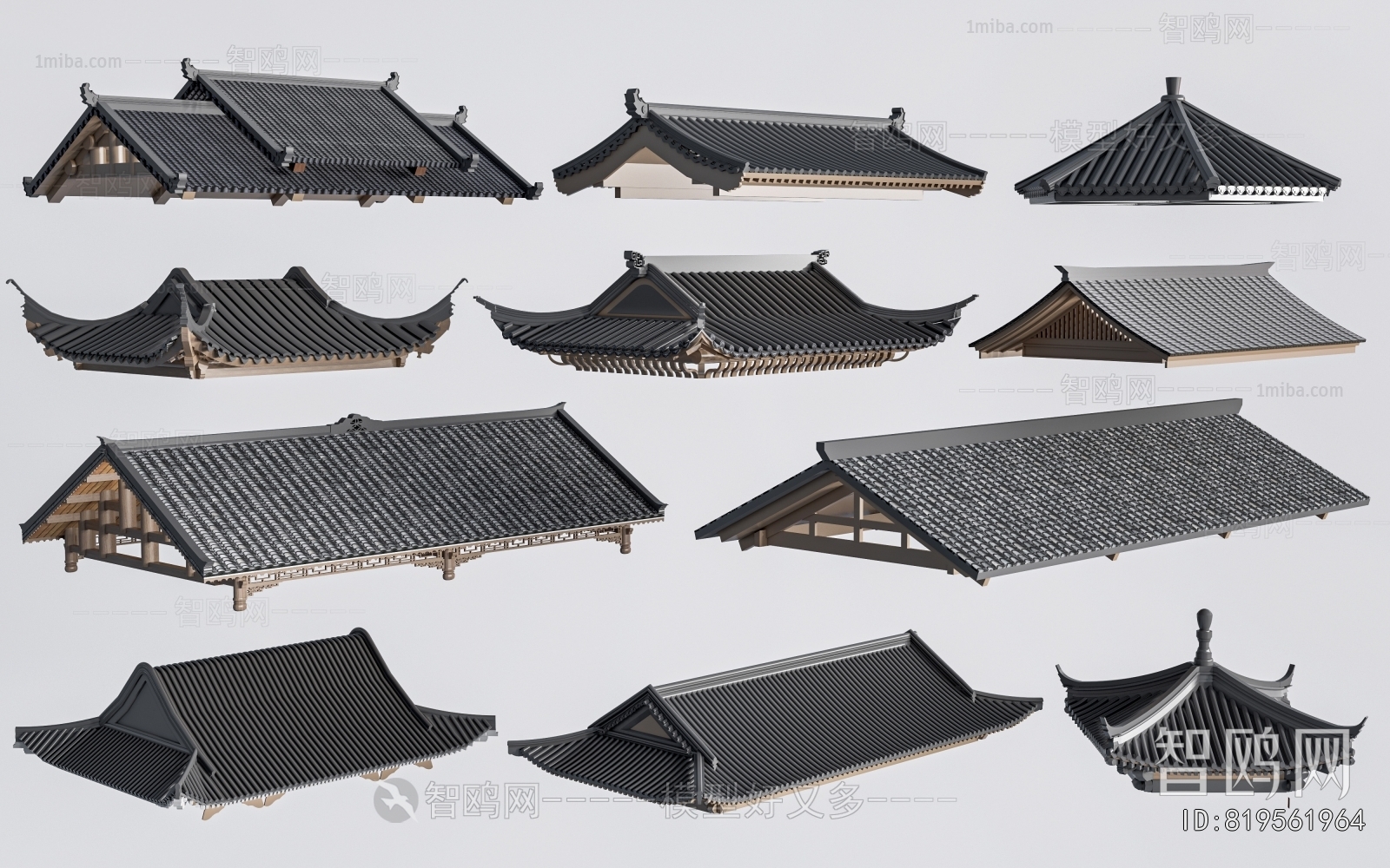 中式屋顶屋檐组合
