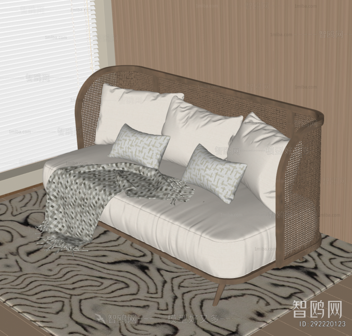 现代藤编双人沙发