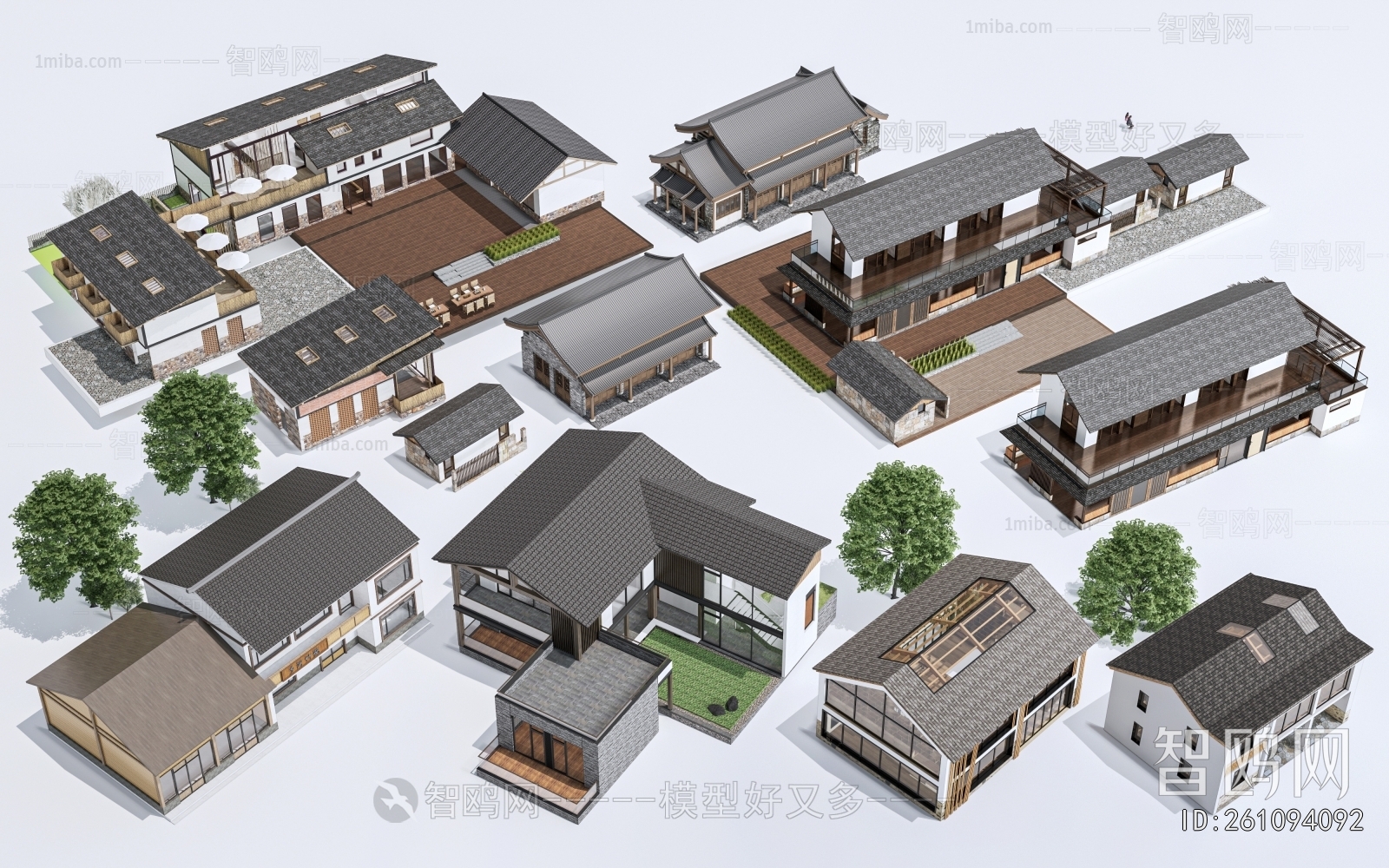 新中式乡村民宿建筑组合