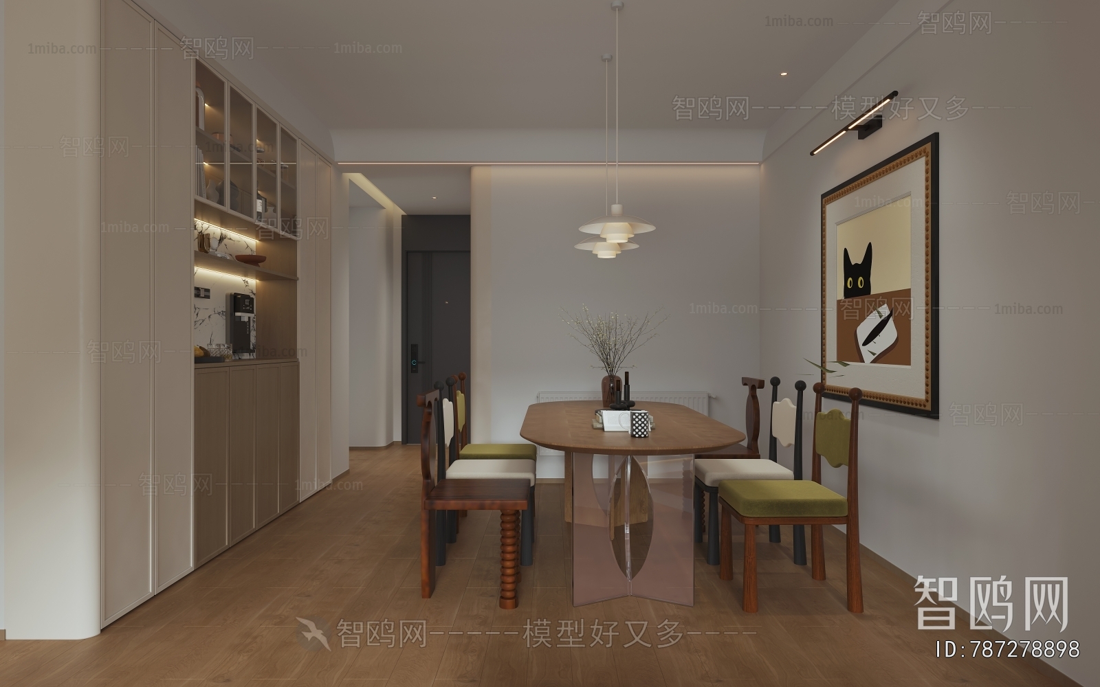 多场景-现代中古风客厅+餐厅