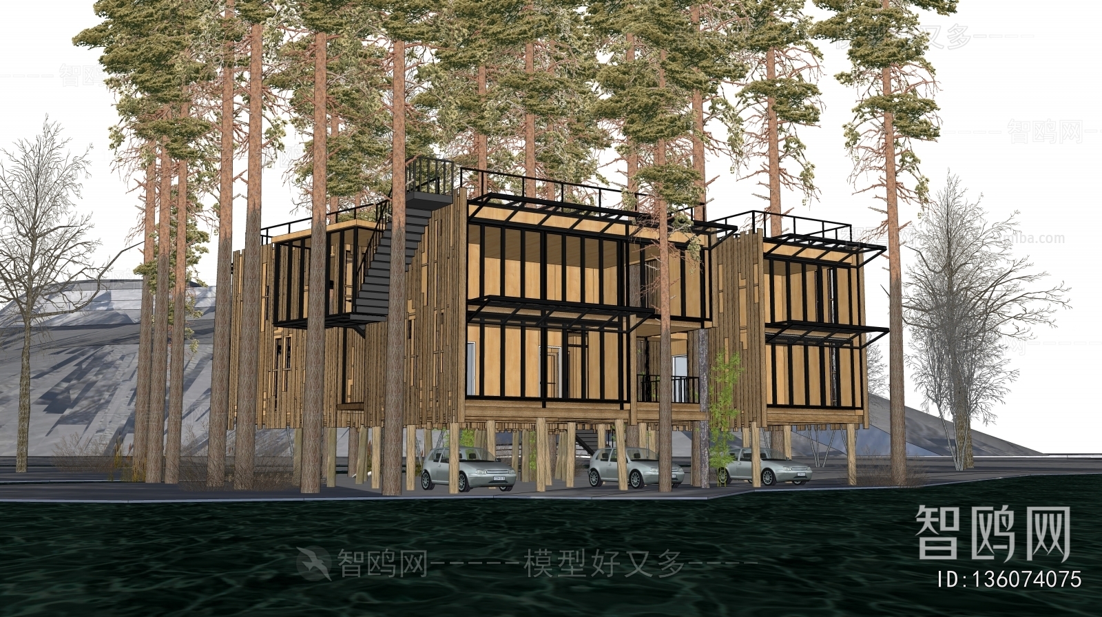 现代民宿度假酒店木屋建筑