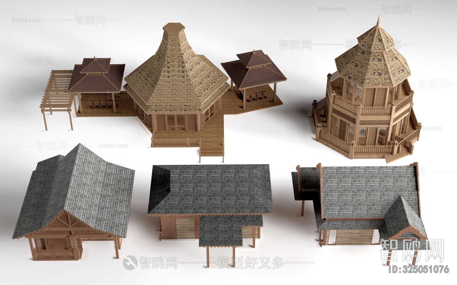 新中式木屋民宿客栈建筑组合