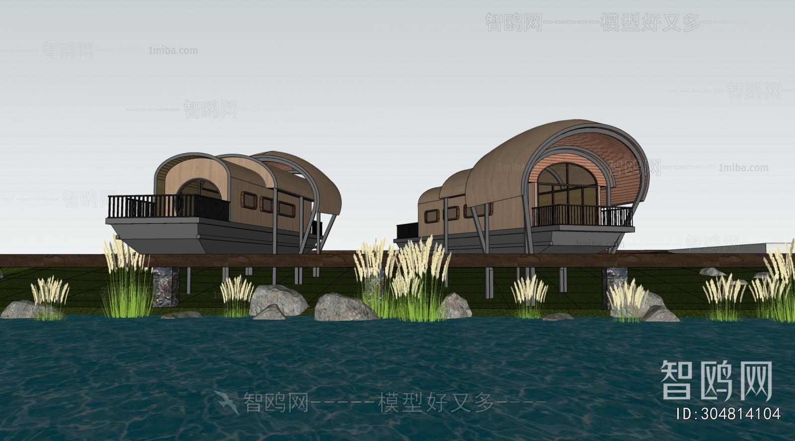 新中式木屋民宿建筑组合