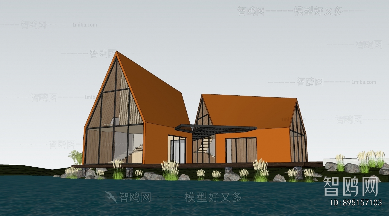 现代景观民宿建筑组合