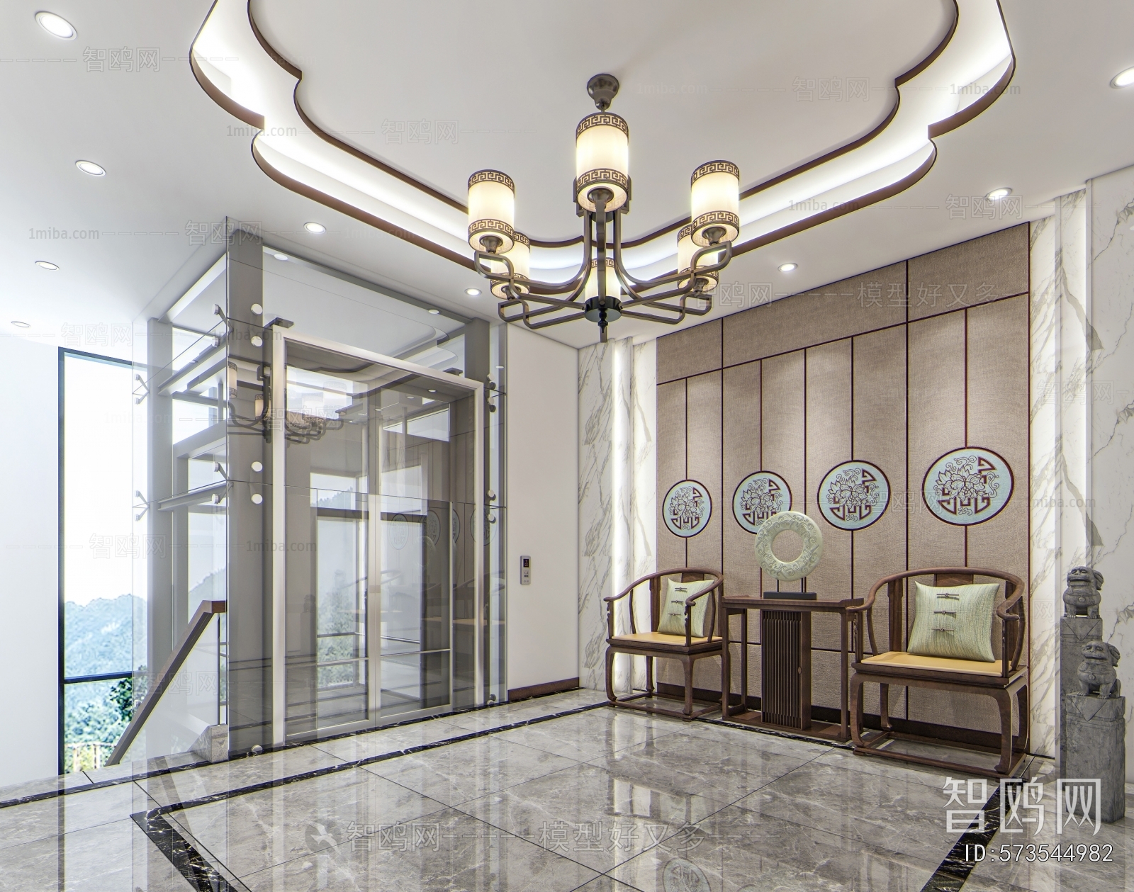 New Chinese Style Office Elevator Hall