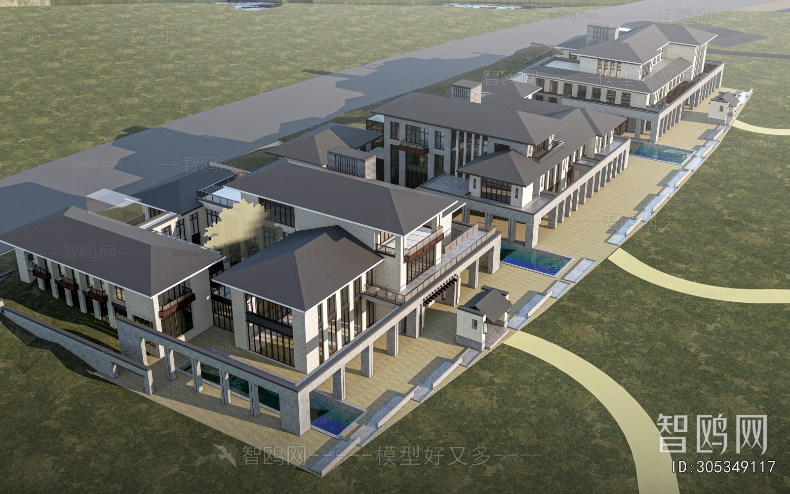 New Chinese Style Architectural Bird's-eye View Planning