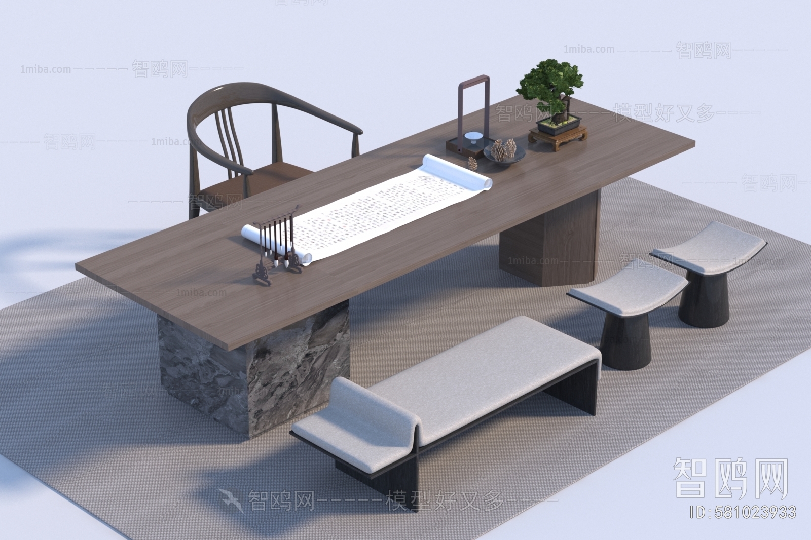 New Chinese Style Computer Desk And Chair