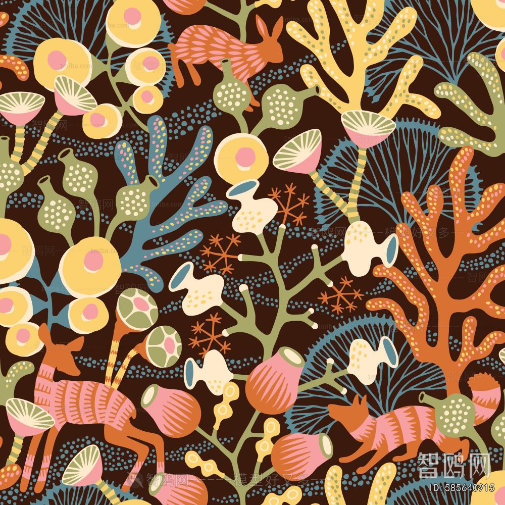 Animal And Plant Pattern Wallpaper