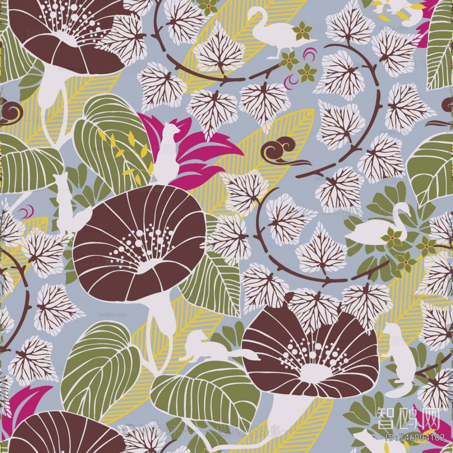 Animal And Plant Pattern Wallpaper