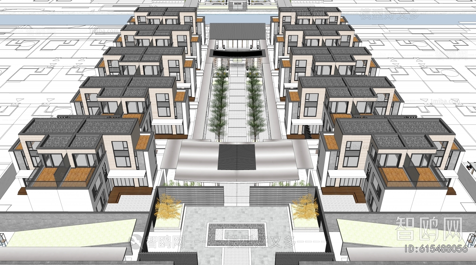 New Chinese Style Architectural Bird's-eye View Planning