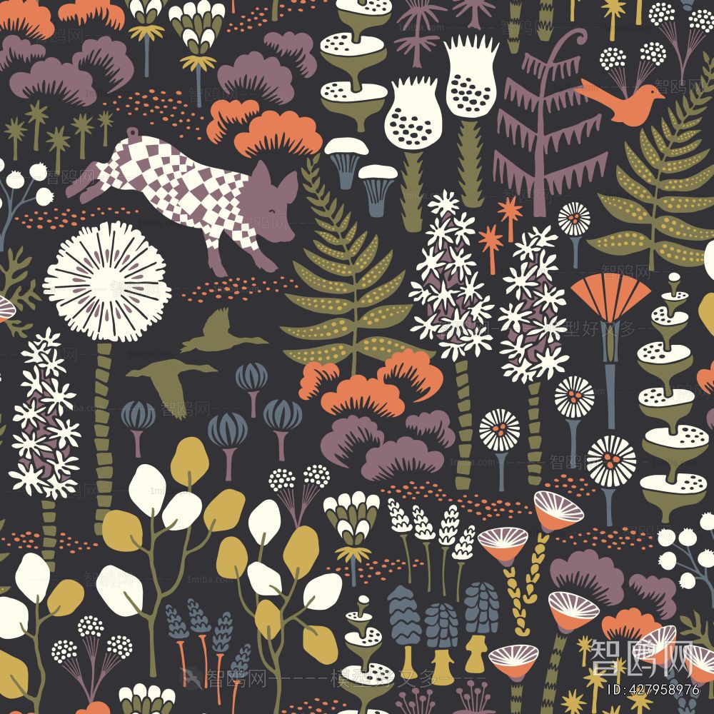Animal And Plant Pattern Wallpaper