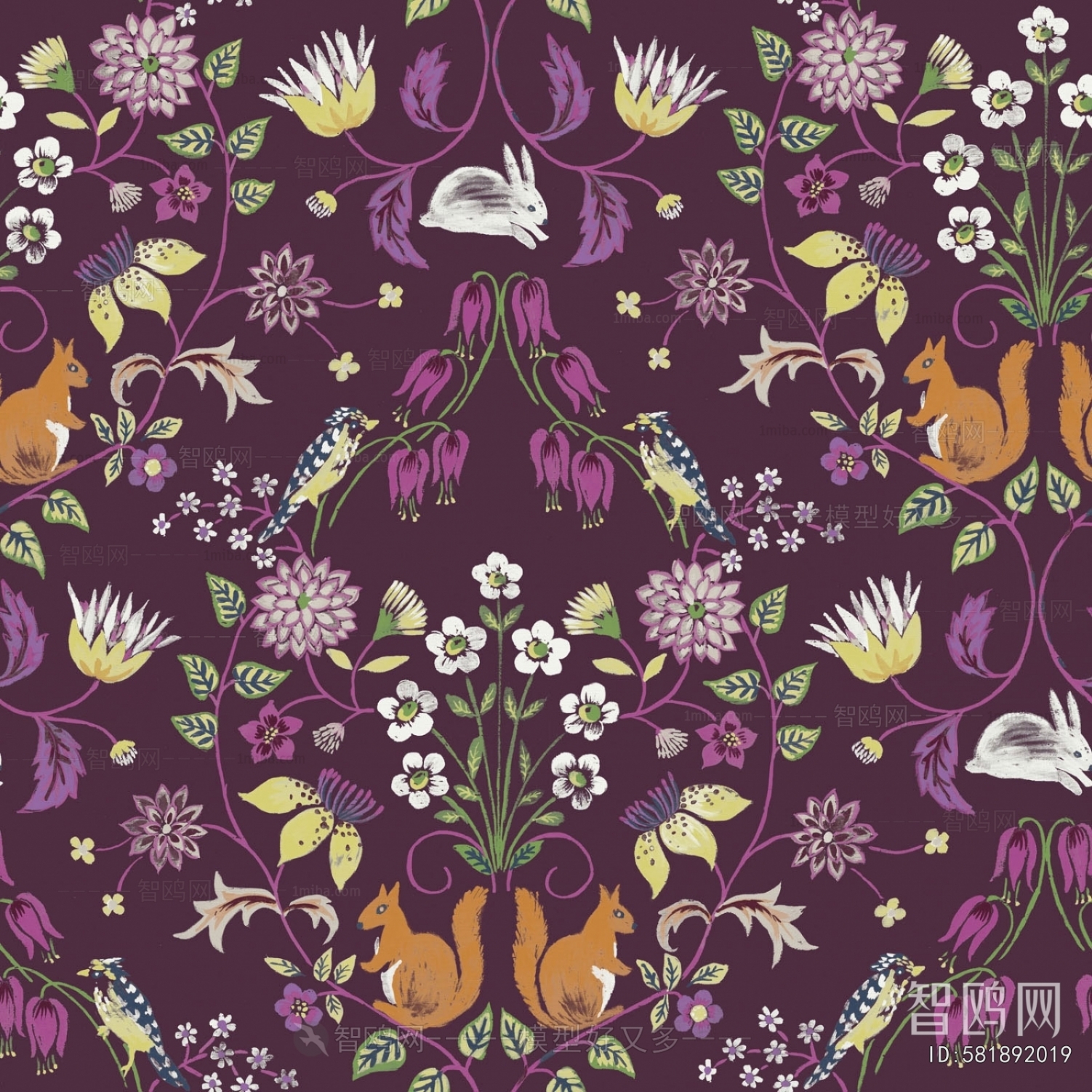 Animal And Plant Pattern Wallpaper
