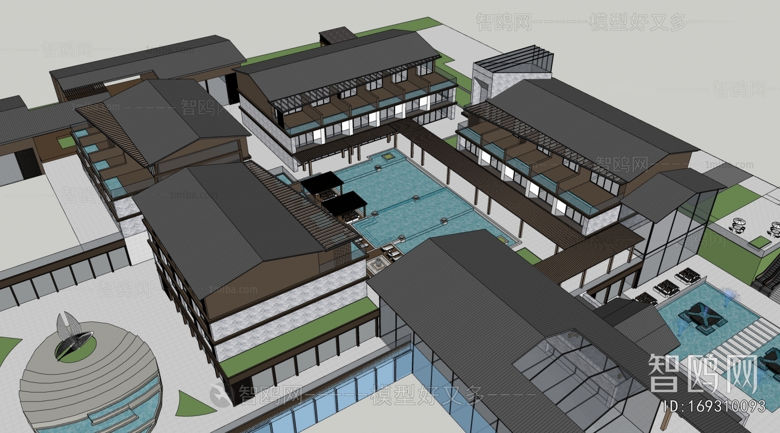 New Chinese Style Architectural Bird's-eye View Planning