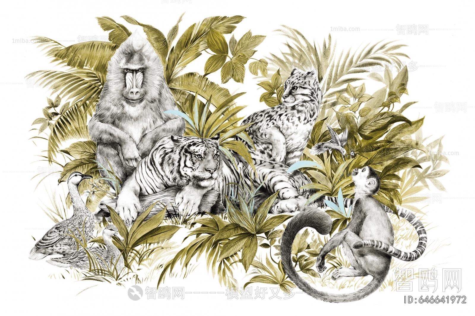 Animal And Plant Pattern Wallpaper