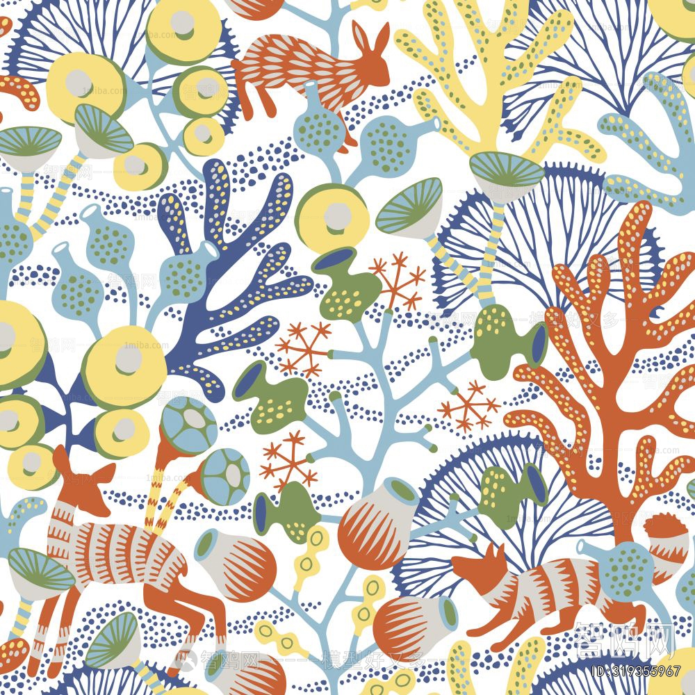 Animal And Plant Pattern Wallpaper